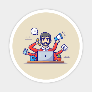 Cute Man Multitasking Cartoon Vector Icon Illustration Magnet